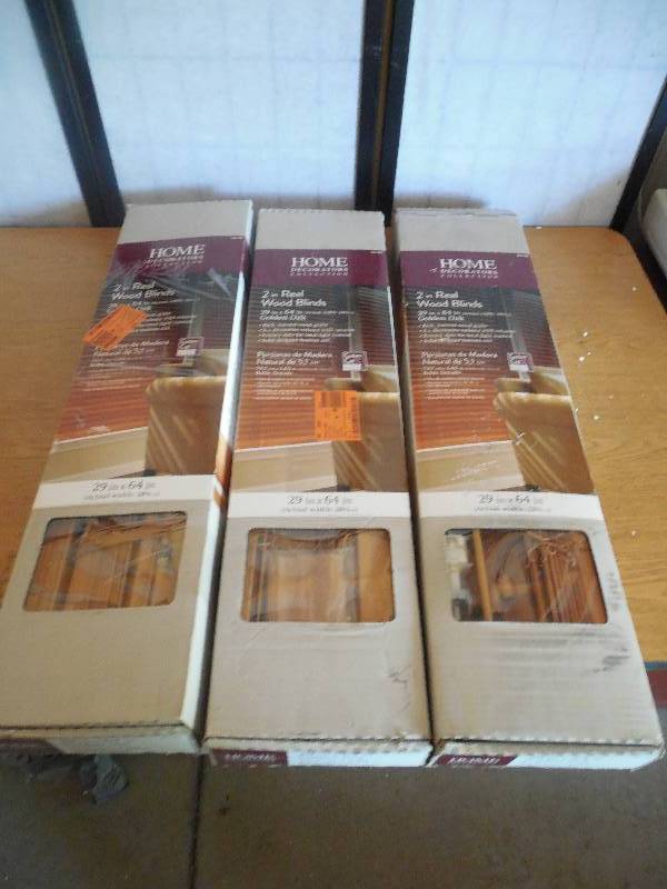 (3) Golden Oak 2 in. Basswood Blind - 29 in. W x 64 in. L