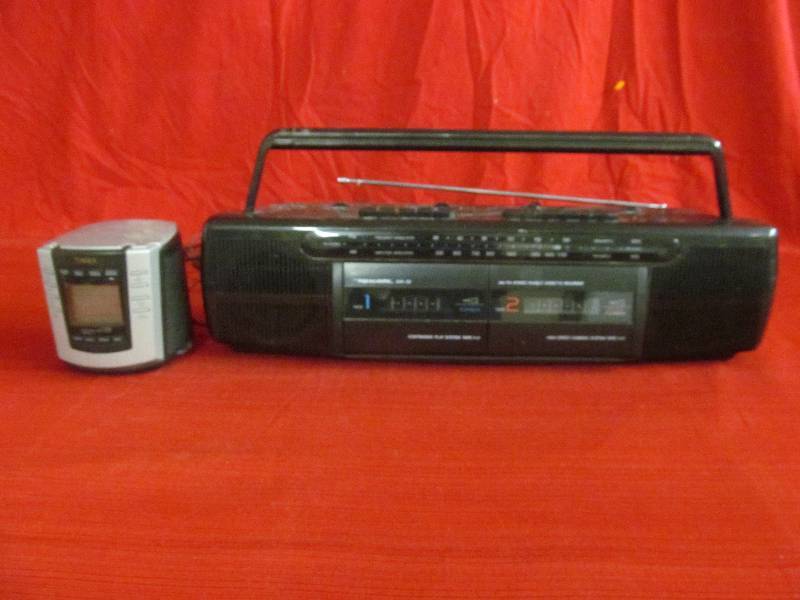 Realistic SCR-23 Am-FM double cassette recorder, Timex alarm clock
