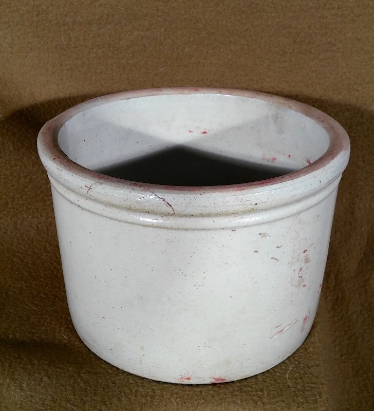 lot 7 image: (5) Antique Item (1) Stone Pots, (1) Stone Copenhagen Snuff Pot, Small Cast Iron Fry Pan & (2) Antique Stove Handels