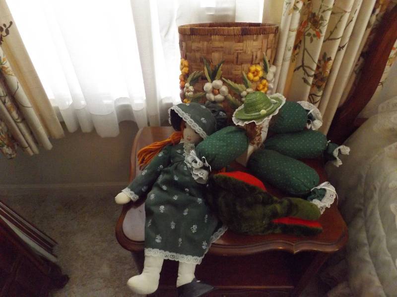 Dolls and Decorative Wicker Pot