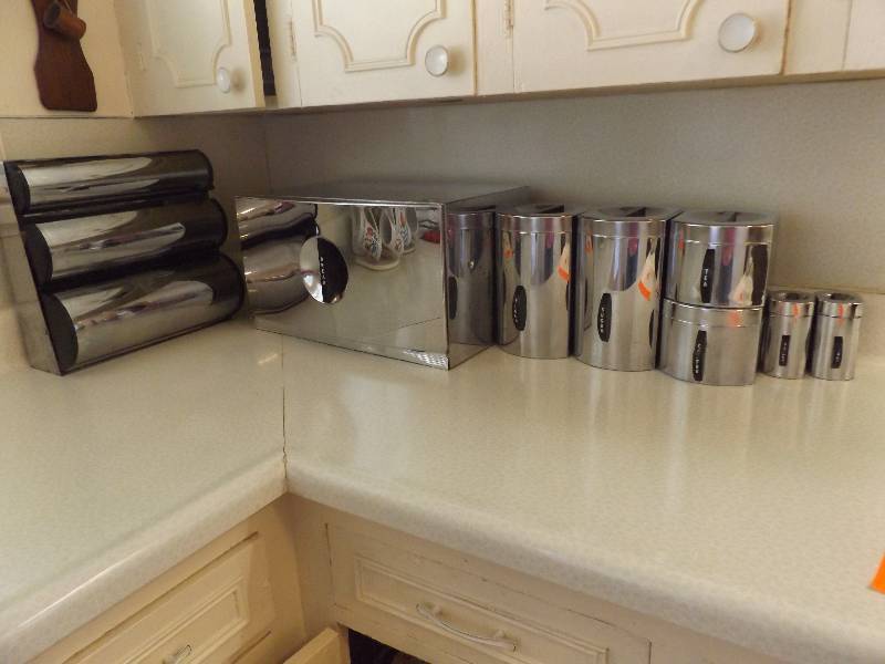 Vintage Complete Canister Set, Silver and Black