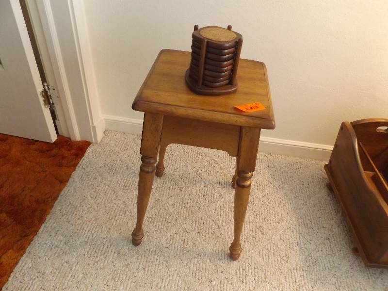 Wood Side Table and Wood Coasters