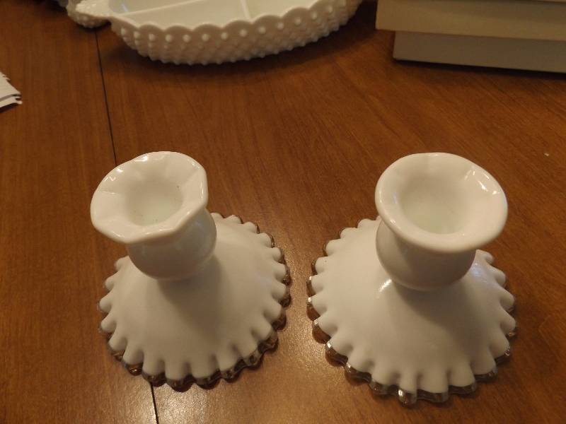 2 Fenton Milk Glass Candlesticks