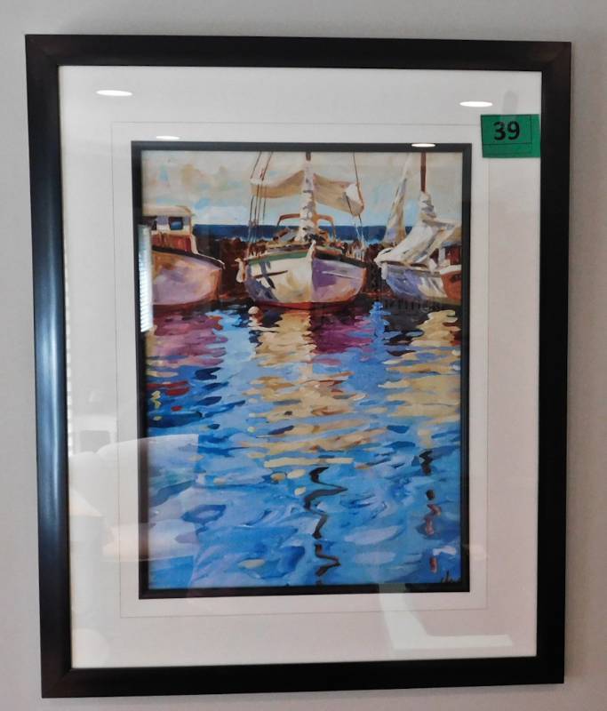 lot 39 image: nicely framed sailboart art