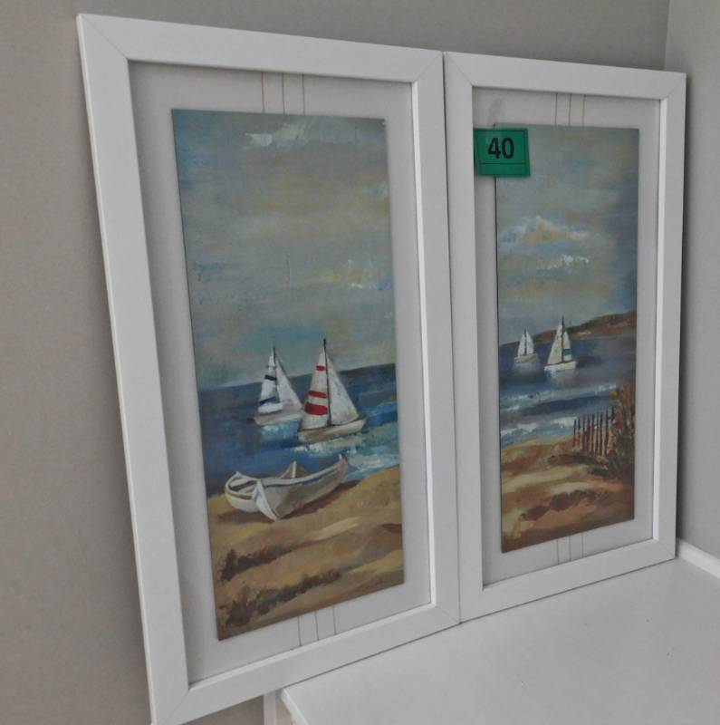 lot 40 image: pair of nicely framed sailboart and beach art