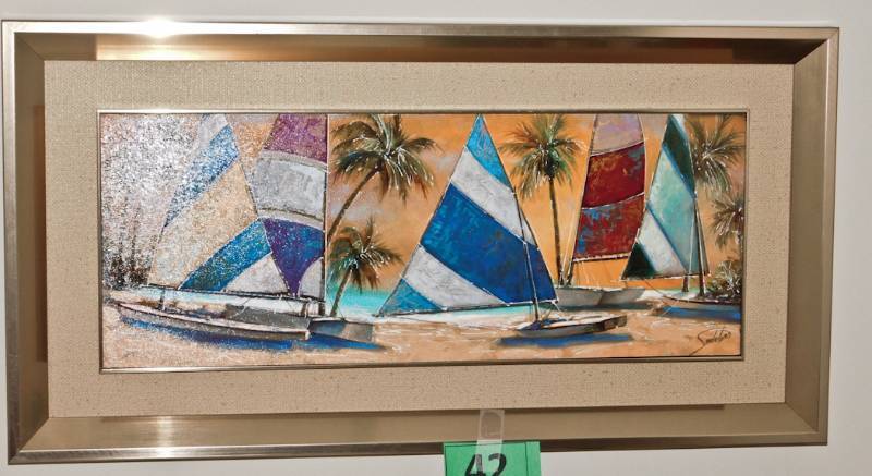 lot 42 image: nicely framed sailboart art