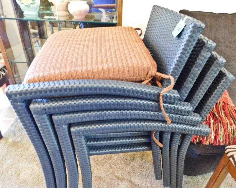 lot 70 image: 4 black woven wrapped chairs