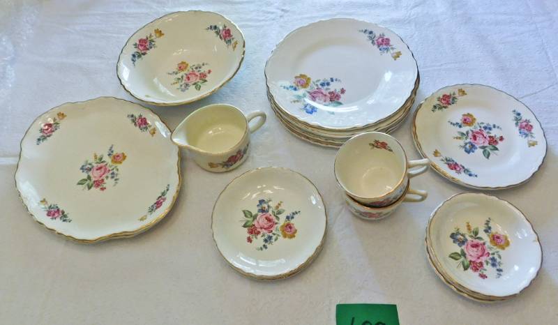lot 109 image: Dishes 6 plates, 2 cups bowls serving items