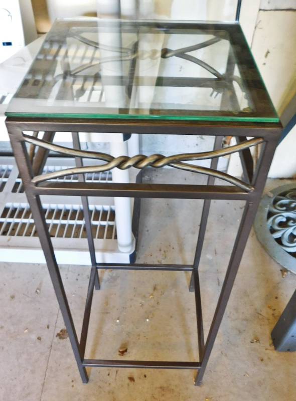 lot 119 image: vases and glass and metal plant stand