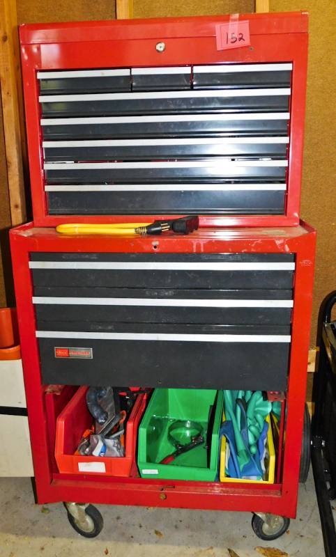 lot 152 image: craftsman shop toolbox chest with tools included
