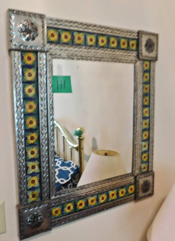 lot 111 image: Great mirror with sunflower tiles