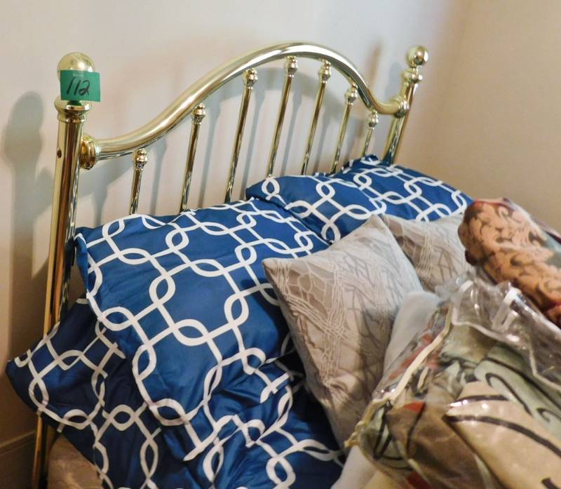 lot 112 image: Brass bed headboard footboard and frame