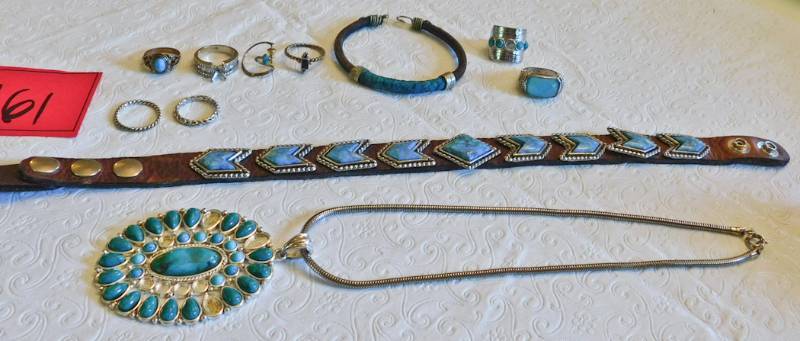 lot 161 image: silver and turquios jewelry