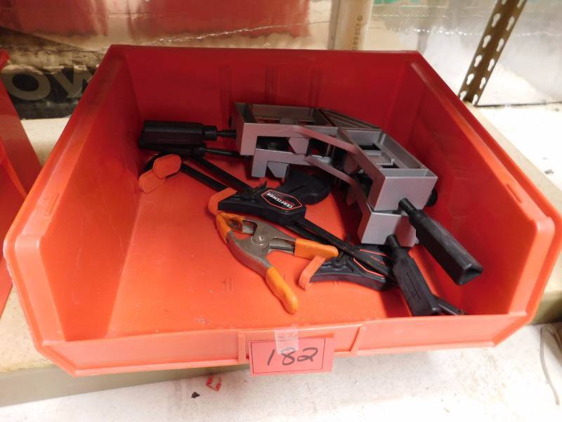 lot 182 image: large bin with corner clamps