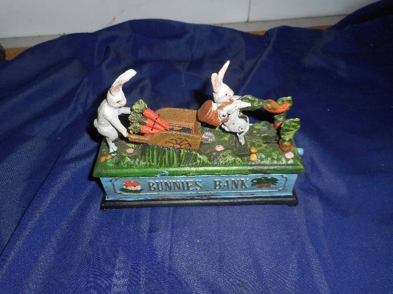 Vintage Cast Iron Rabbit Bunny shops Toy Bank