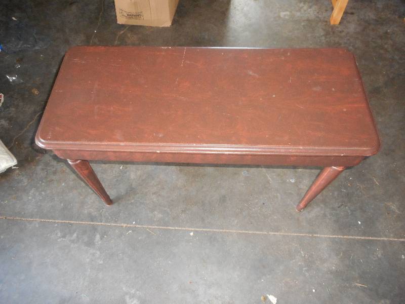 lot 107 image: WOODEN PIANO BENCH