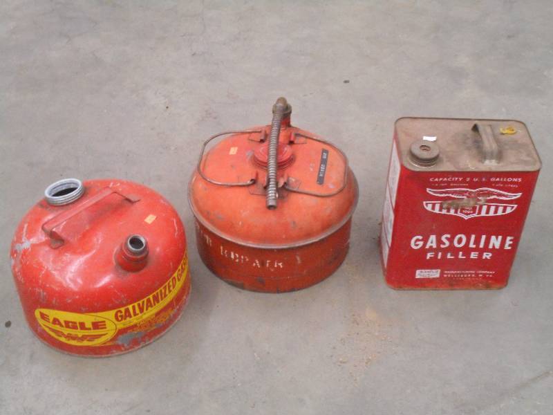 lot 19 image: (3) Vintage Steel Gas Cans ...
