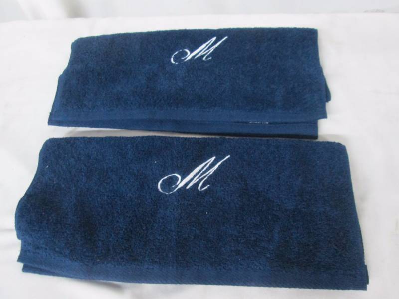 lot 76 image: Set of 2 Monogrammed Hand Towels