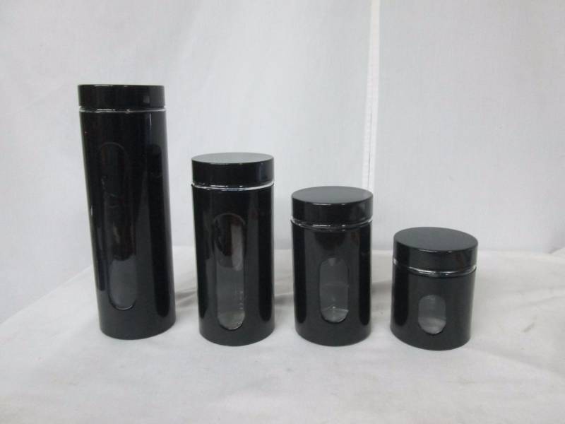 lot 48 image: Chefs Mark Metal Canisters with Glass Windows - Set of 4