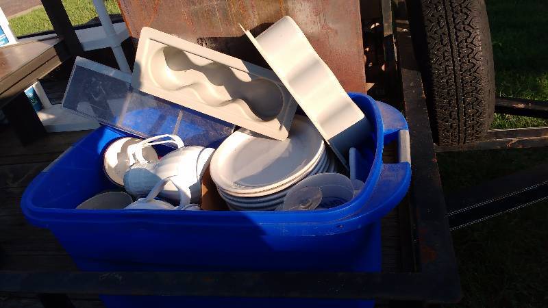 Tote Full of Plates, Bowls, Pitches
