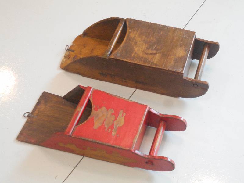 lot 48 image: (2) Antiwue Wooden Feed Scoops...