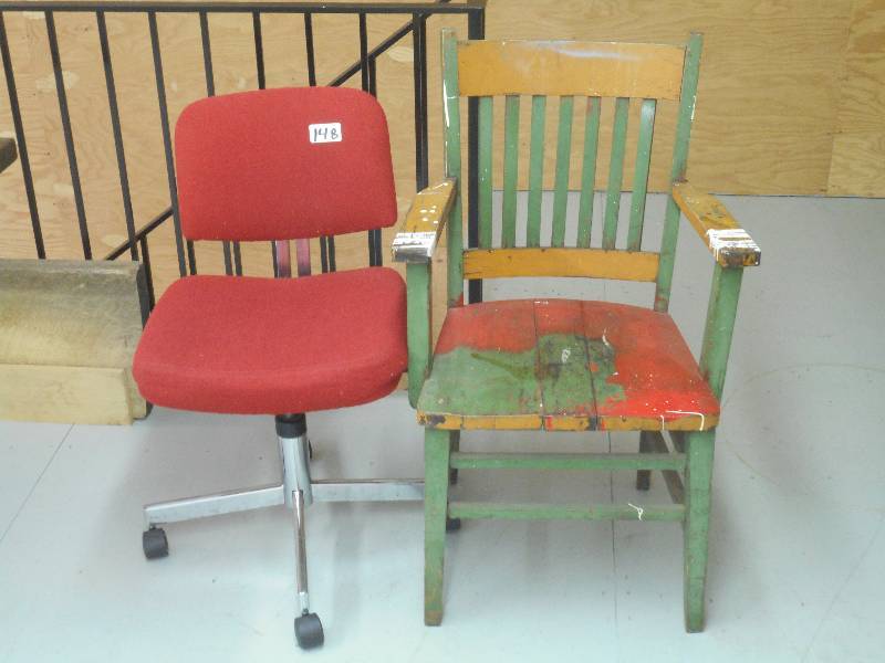 lot 148 image: (1) Office Chair & (1) Vintage Wood...