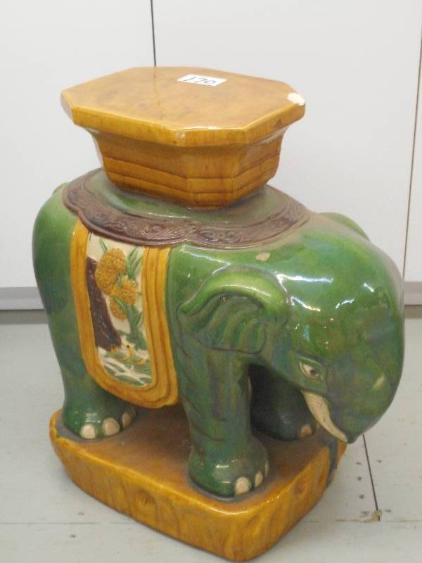 lot 170 image: Glazed Cement (Hollow) Elephant Pla...