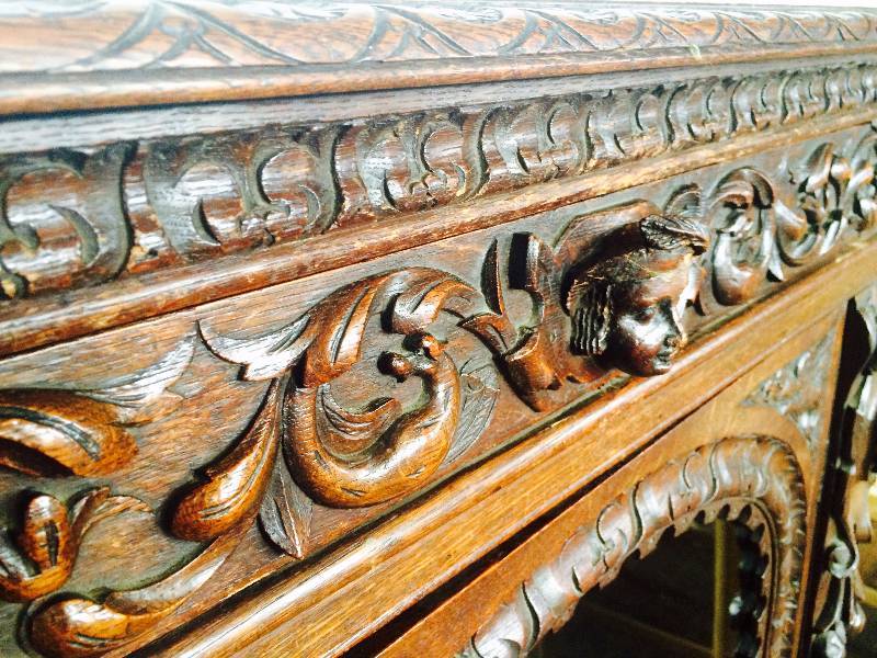 1880s Ornate Hand Carved Victorian Oak Cabinet