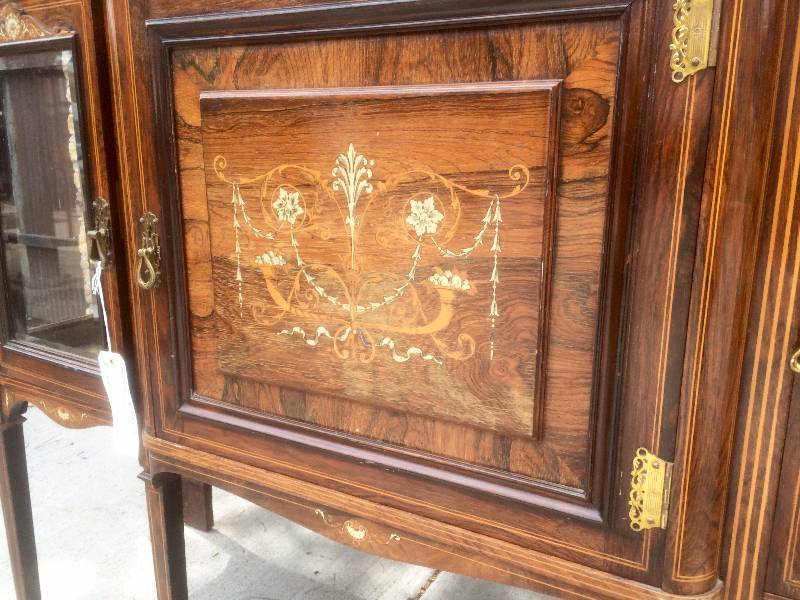 1890s Highly Decorative Sideboard Inlaid w Bone and Woods