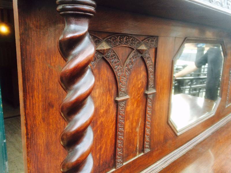 1920s Gothic Oak Sideboard with Barley Twist Stretchers and Supports