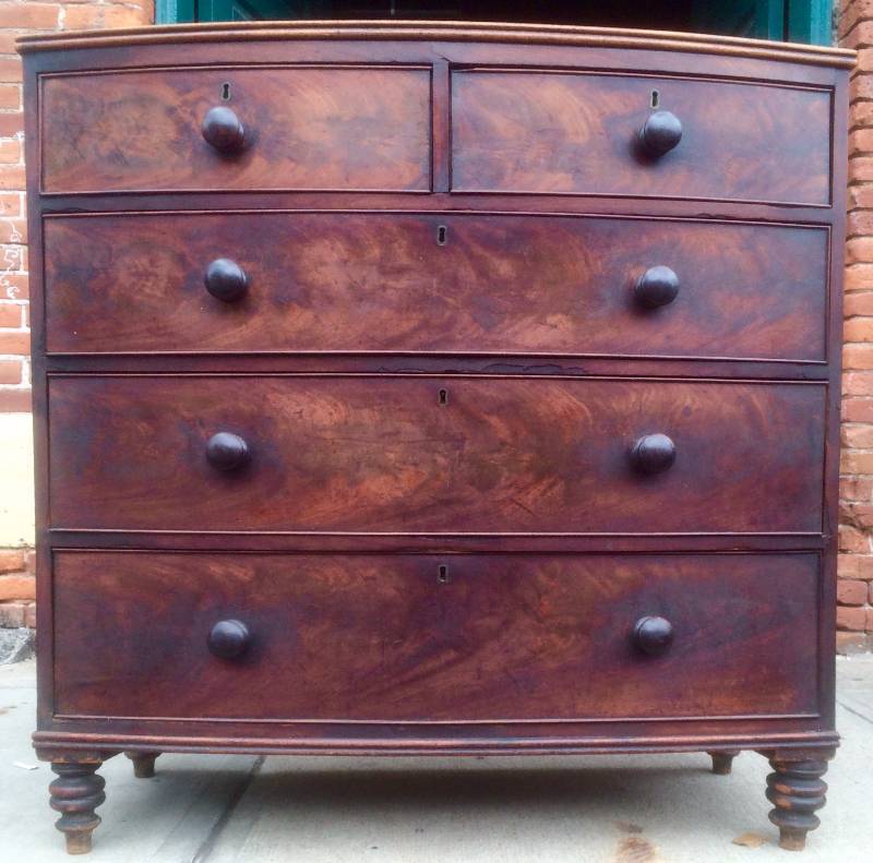 1860 S English Bow Front Mahogany Chest Of Drawers Dresser