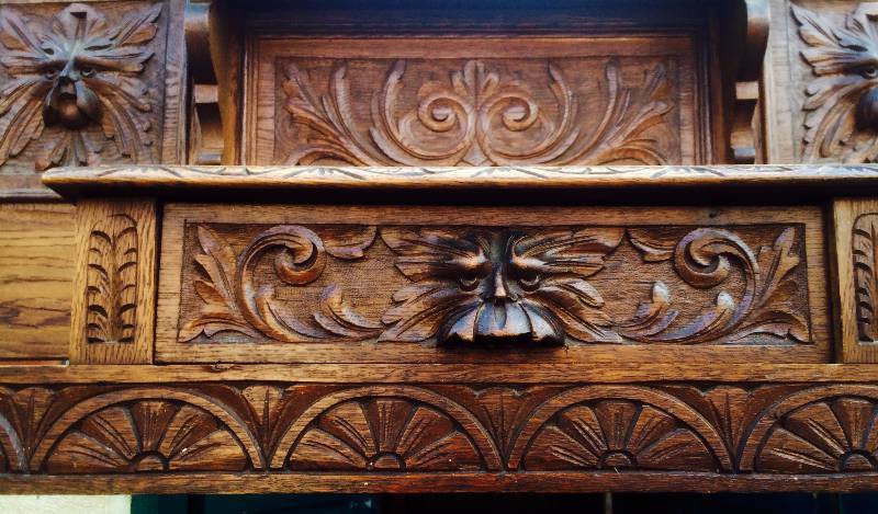 Impressive 19th Century English North Wind Hand Carved Hall Stand