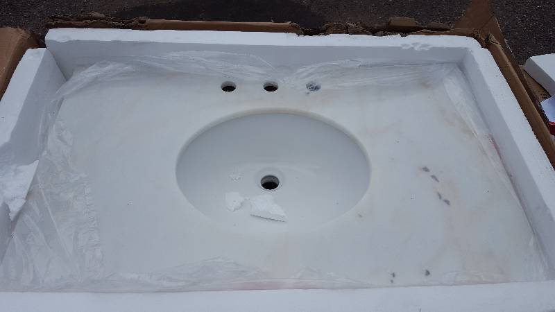 lot 2 image: Home Decorators Collection Austell 37 in. Vanity in White with Marble Vanity Top in White with White Basin 37 in. W x 35 in. H x 22 in. D New