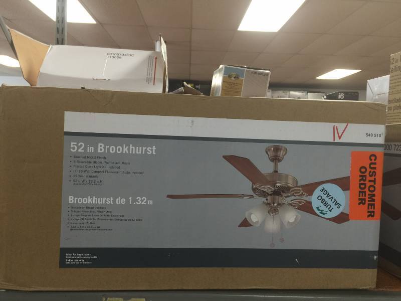 lot 37 image: Brookhurst 52 in. Indoor Brushed Nickel Ceiling Fan New