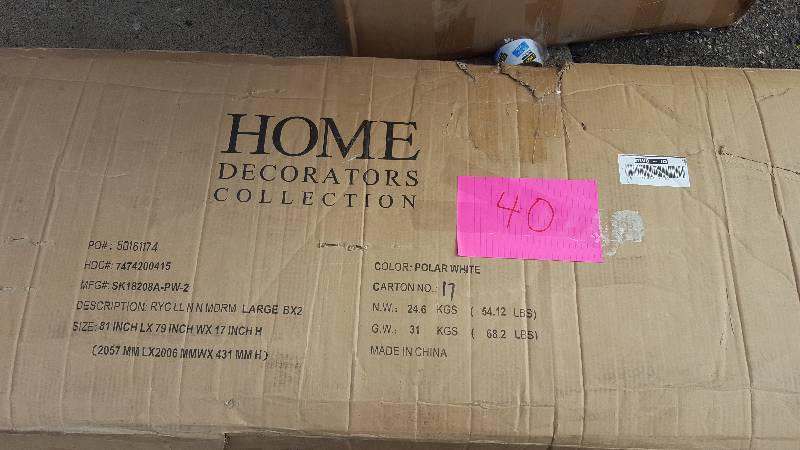 lot 40 image: Home Decorator Royce All in one Mudroom, 81Hx79Wx17D, in Polar White slight damage see picture