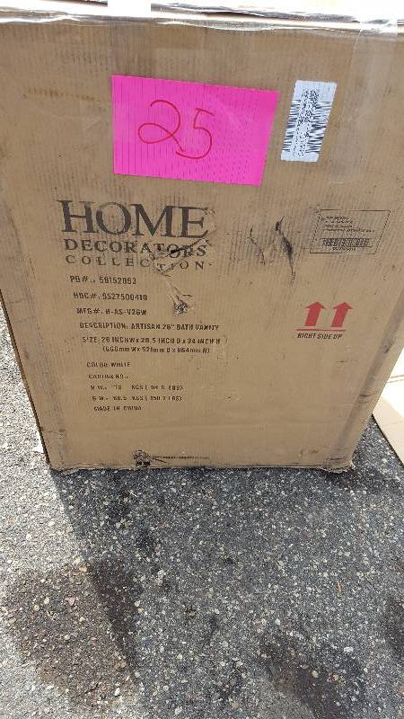 lot 25 image: Home Decorators Collection Artisan 26 in. W x 34 in. H Bath Vanity in White with Granite Vanity Top in Black
