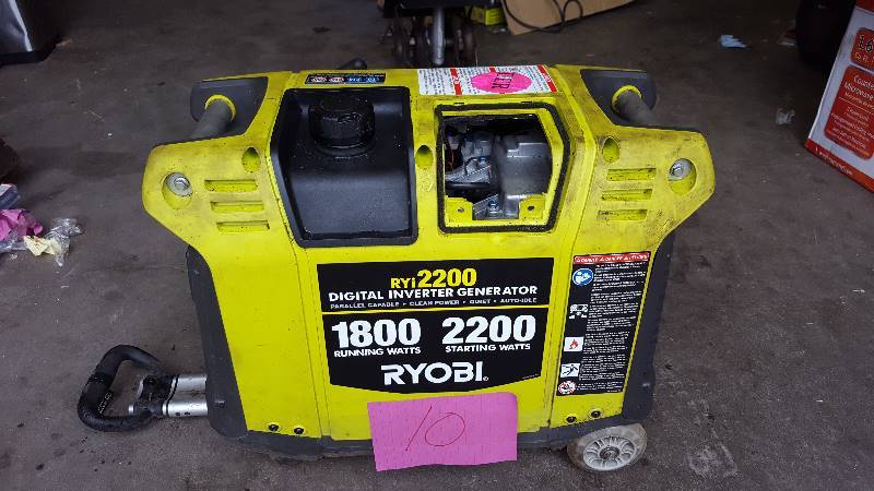 Ryobi 2,200-Watt Green Gasoline Powered Digital Inverter Generator - in good working condition- missing cover