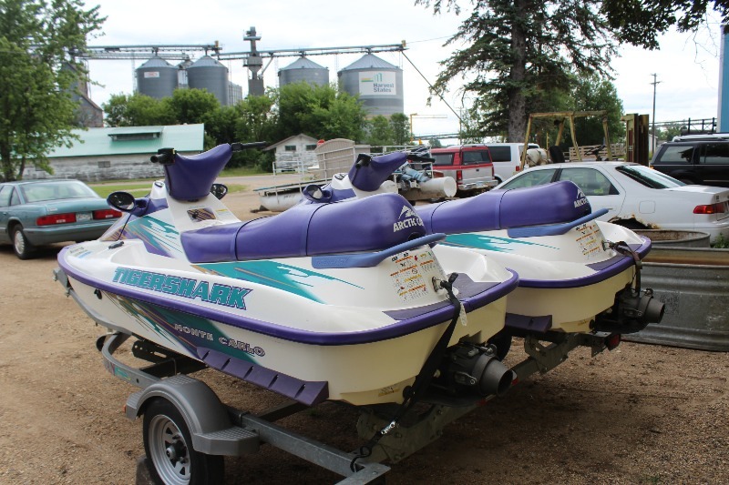 Pair of 1997 Arctic Cat Tigershark 1000 Jet Skis w/ Trailer