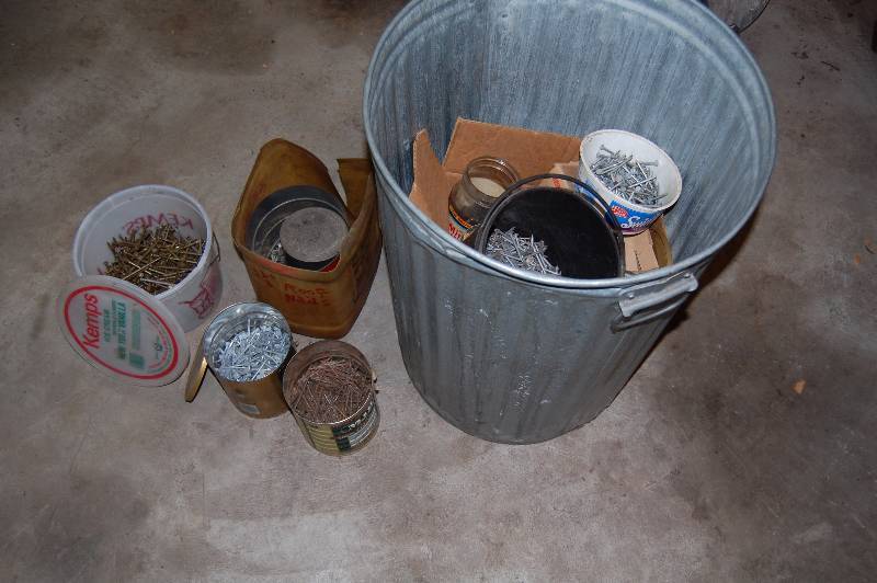 Garbage Can filled with Misc Hardware
