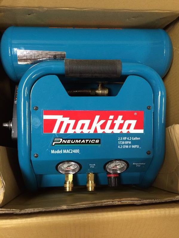 lot 2 image: Makita 4.2 Gal. 2.5 HP Portable Electrical 2-Stack Air Compressor Model # MAC2400 New