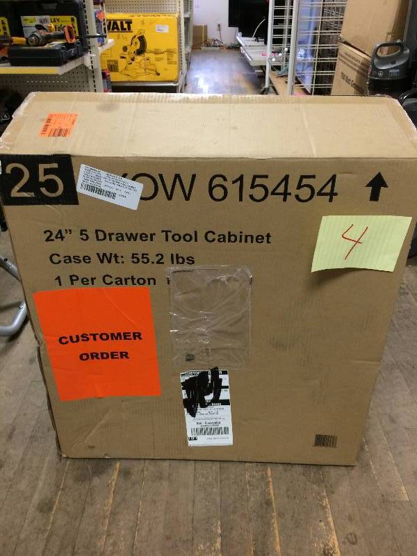 lot 4 image: Stanley 24 in. W 5-Drawer Tool Cabinet, Black New