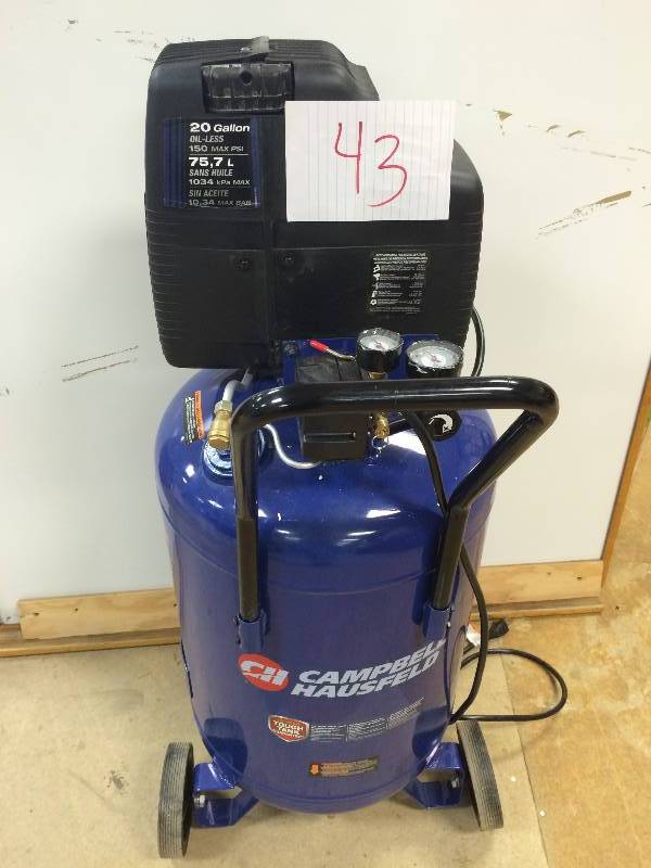 lot 43 image: Campbell Hausfeld Home and Auto Maintenance 20gal ASME Oil-Free Air Compressor WORKING CONDITIONS