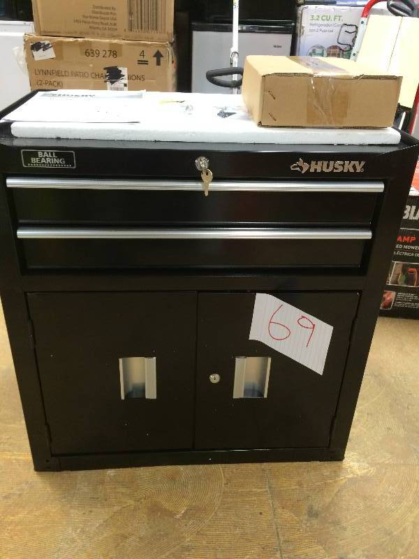 lot 69 image: HUSKY 26 in. 6-Drawer Tool Chest and Rolling Tool Cabinet Set, Black NEW