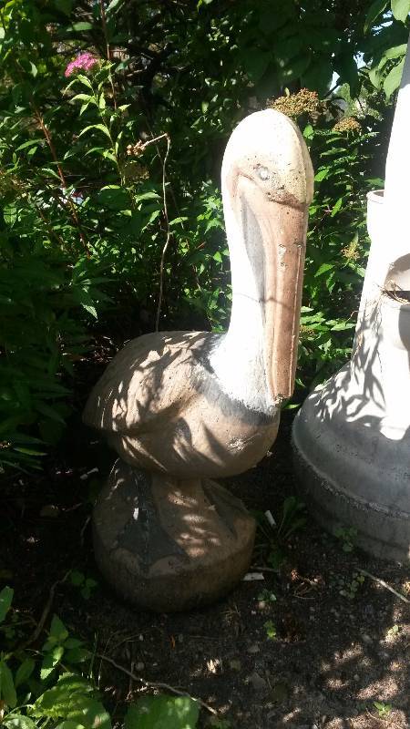 lot 22 image: Fantastic 1950s Vintage 2 Foot Tall & Heavy Cement Garden Art Statue Pelican Weathered Concrete Great Patina  These Sell Online $$$