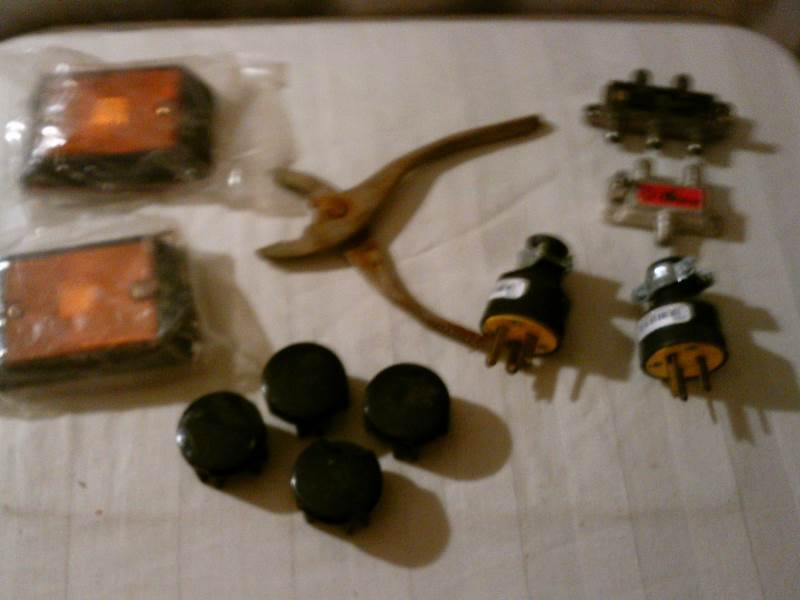 Vintage alloy plier, misc. hardware, electrical, and TV splitters
