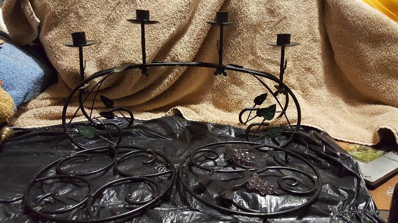 Metal candle stand, & circular metal wall hangings