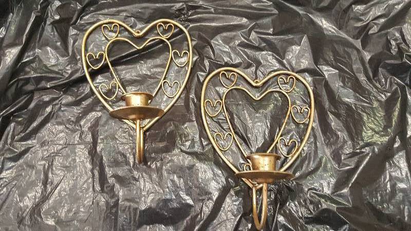 Lot of two heart metal candle holders & two rose candle holders