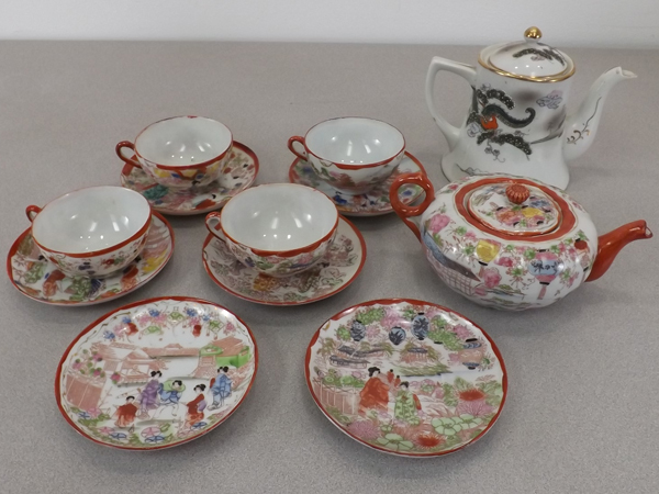 Antique Oriental Tea Set & Dragon Pitcher