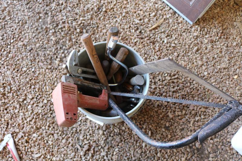 Pail of hand tools