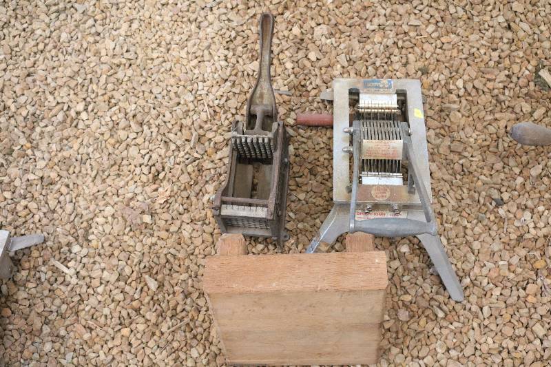 lot 41 image: Wood block, French fry maker and slicer